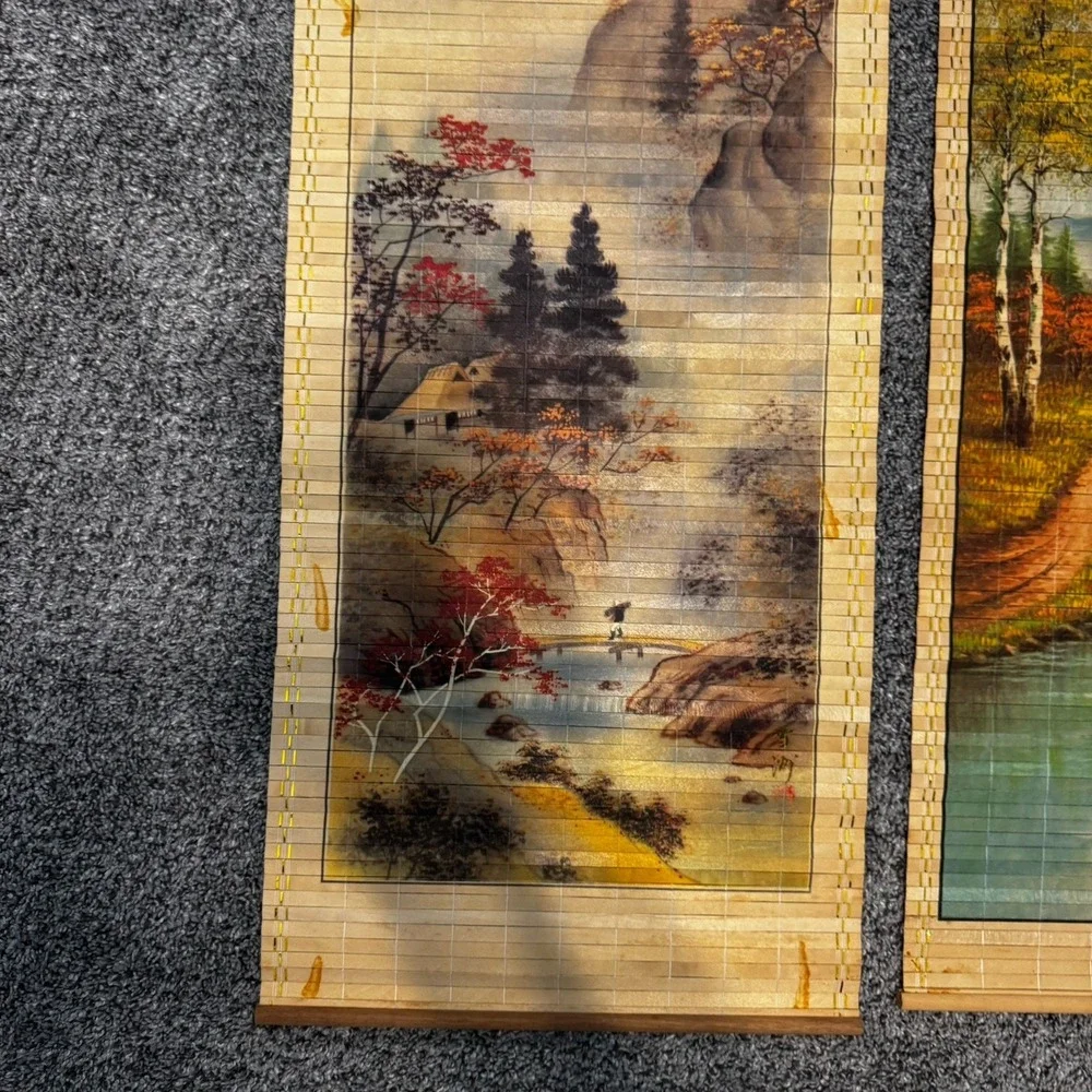 Vintage Giftco 1982, 1983 & 1992 Bamboo Art Wall Scroll Calendars Lot Butterfly